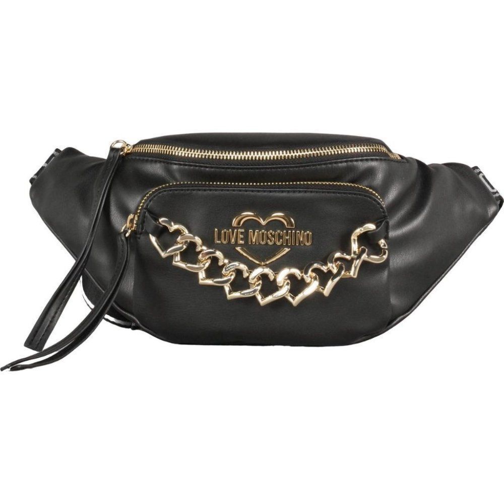 Love Moschino Heart Chain Trim Belt Bag Crossbody Fanny Pack Black